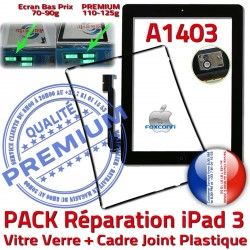 KIT Apple PREMIUM Bouton Cadre A1403 iPad3 Precollé Verre Vitre 3 Noire Tactile Réparation Chassis N PACK Tablette iPad HOME Adhésif Joint