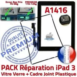 PREMIUM Réparation 3 Vitre Apple Tablette A1416 iPad3 HOME Bouton PACK Precollé iPad Joint KIT Verre Noire Chassis Tactile N Adhésif Cadre