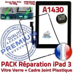 Verre Tablette PREMIUM Noire PACK Apple Adhésif N Réparation iPad Vitre KIT 3 A1430 Chassis Cadre Precollé iPad3 HOME Joint Bouton Tactile