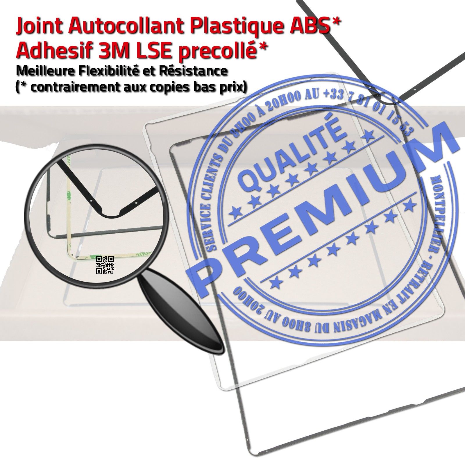 PACK Réparation Tablette Apple iPad3 A1430 Vitre Tactile Blanche Verre PREMIUM Adhésif Precollée Bouton HOME Joint Cadre Contour