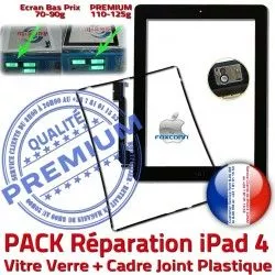 4 Cadre Precollé HOME Tablette Chassis Tactile Verre Noire Apple KIT Contour Joint iPad PREMIUM Adhésif Vitre iPad4 N Bouton PACK Réparation