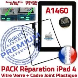 PACK Chassis A1460 Joint Tactile KIT Réparation Tablette 4 Adhésif HOME Cadre Apple Bouton Vitre N Verre iPad Precollé PREMIUM Noire iPad4