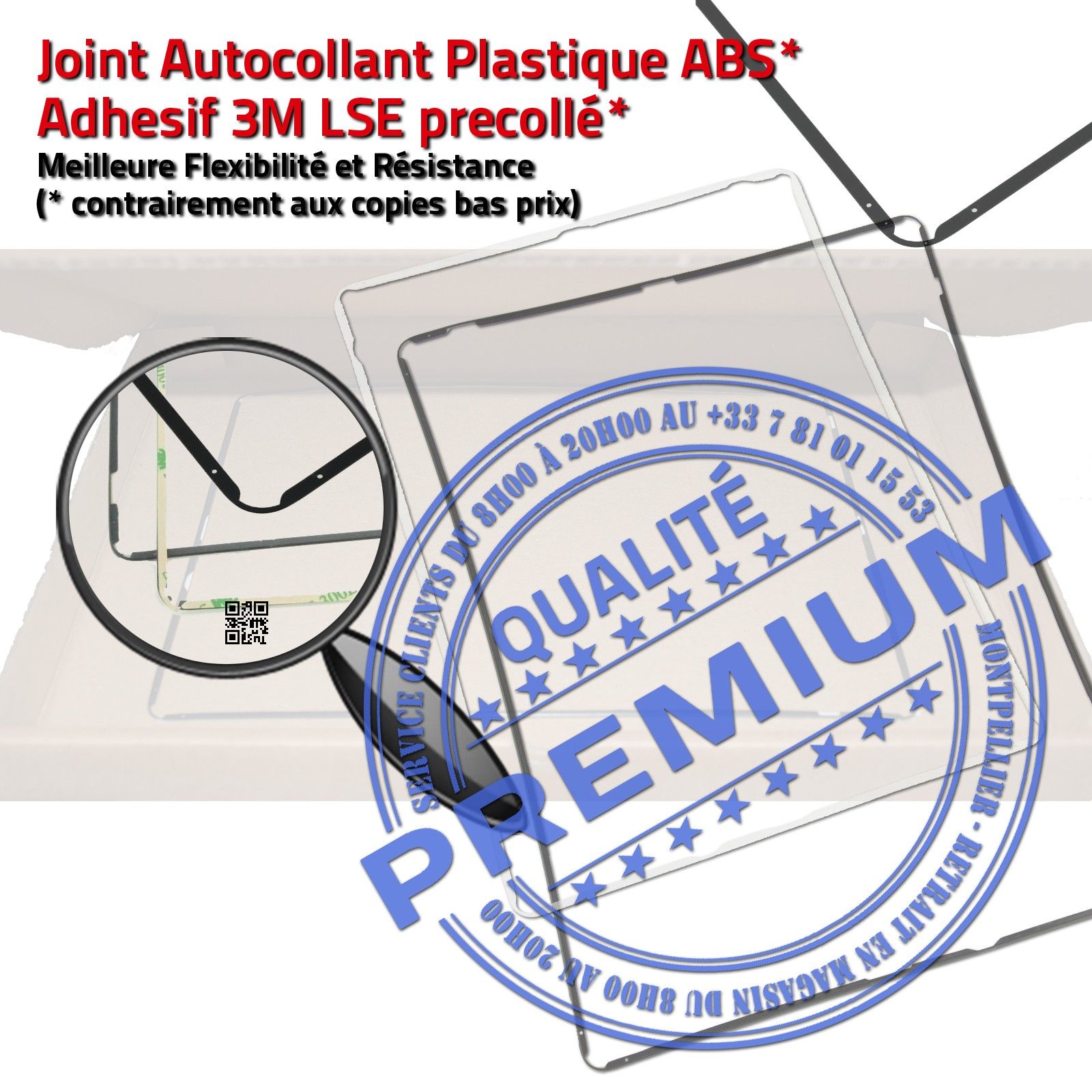 PACK Réparation Tablette Apple iPad4 A1460 Vitre Tactile Blanche Verre PREMIUM Adhésif Precollée Bouton HOME Joint Cadre Contour