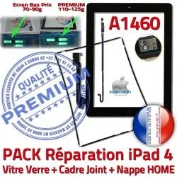 Vitre Apple HOME Cadre Réparation Bouton Plastique Tablette N KIT Precollé Joint iPad4 A1460 Nappe PACK Adhésif Contour Tactile Noire Verre