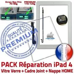 Precollé PREMIUM Nappe Adhésif iPad4 Réparation B Verre Bouton Apple Tablette Plastique PACK Joint KIT HOME Blanche Tactile Vitre Cadre