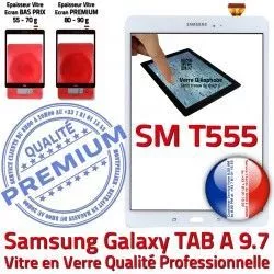 Verre Samsung TAB Vitre Adhésif Blanc Assemblée Qualité Blanche A B T555 Prémonté SM-T555 Ecran SM Tactile TAB-A 9.7 Supérieure PREMIUM Galaxy