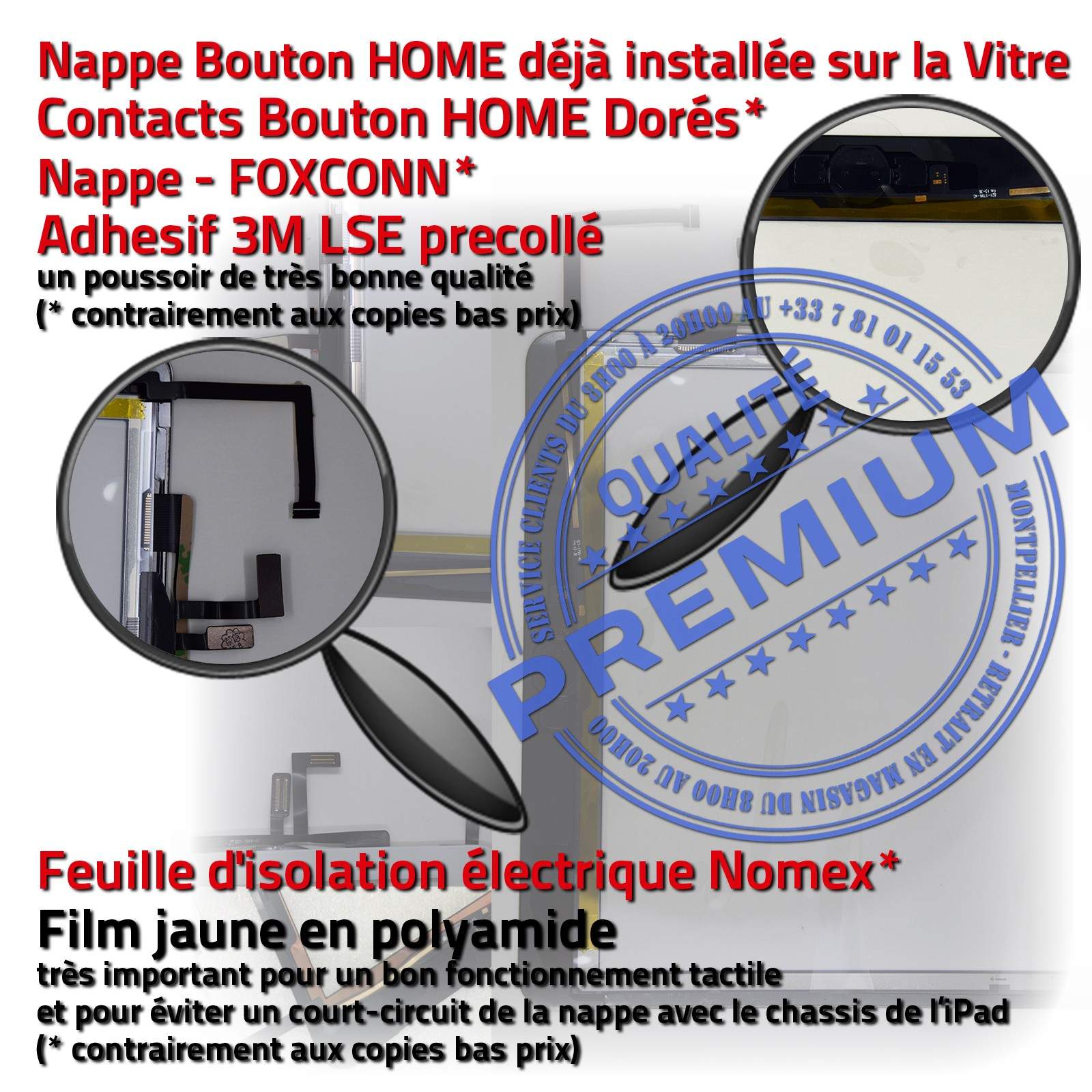 PACK Vitre Tactile iPad AIR A1822 Noir Écran Verre PREMIUM Assemblé Adhésif HOME