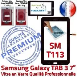 Qualité 3 7 en Ecran T113 Tactile Galaxy SM-T113 Prémonté Samsung PREMIUM SM LCD Adhésif Noire Assemblée Vitre Supérieure TAB3 TAB Verre N