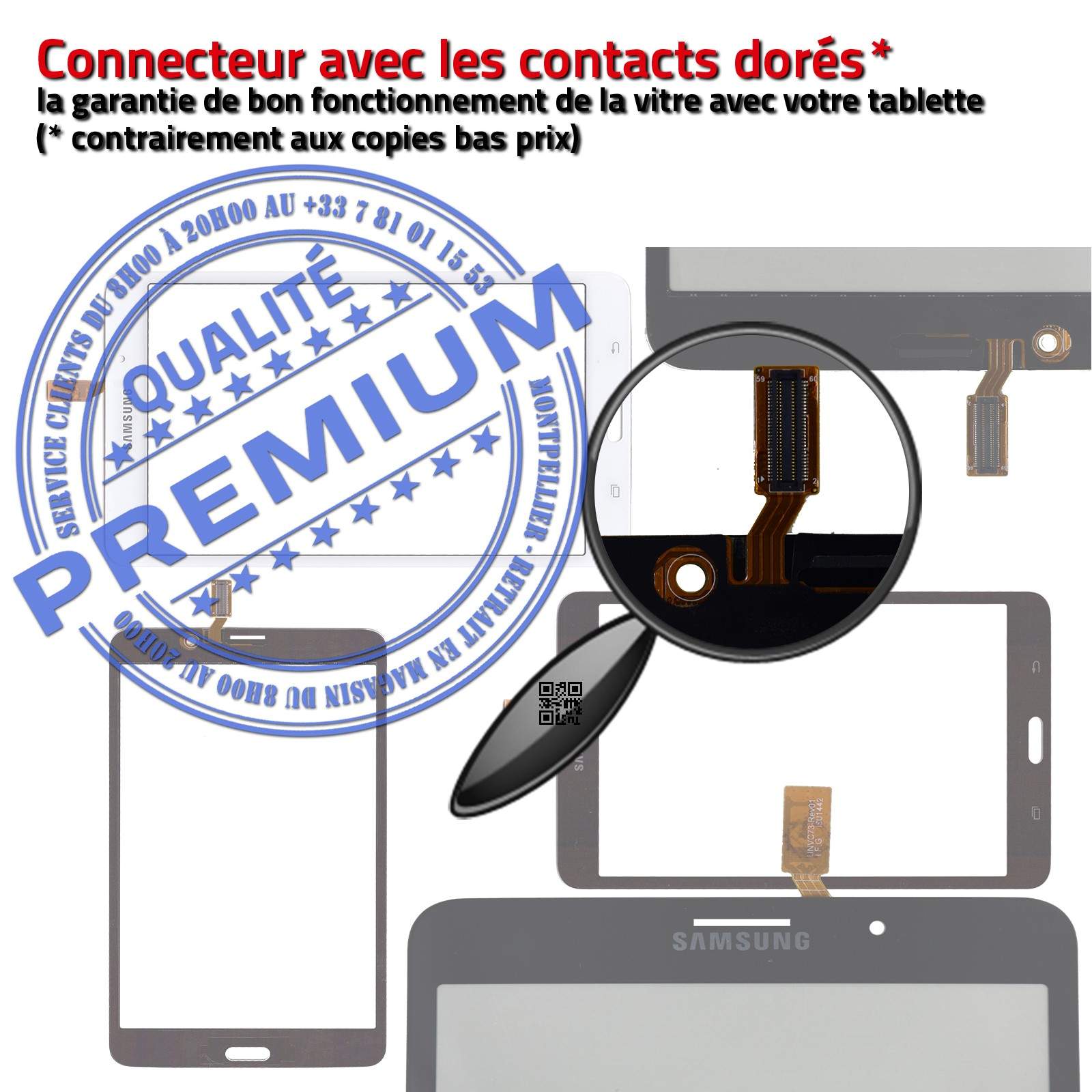 Samsung Galaxy TAB4 SM-T231 Vitre Tactile Noire Verre Qualité Supérieure PREMIUM Assemblée Adhésif LCD 7 inch Ecran Prémonté