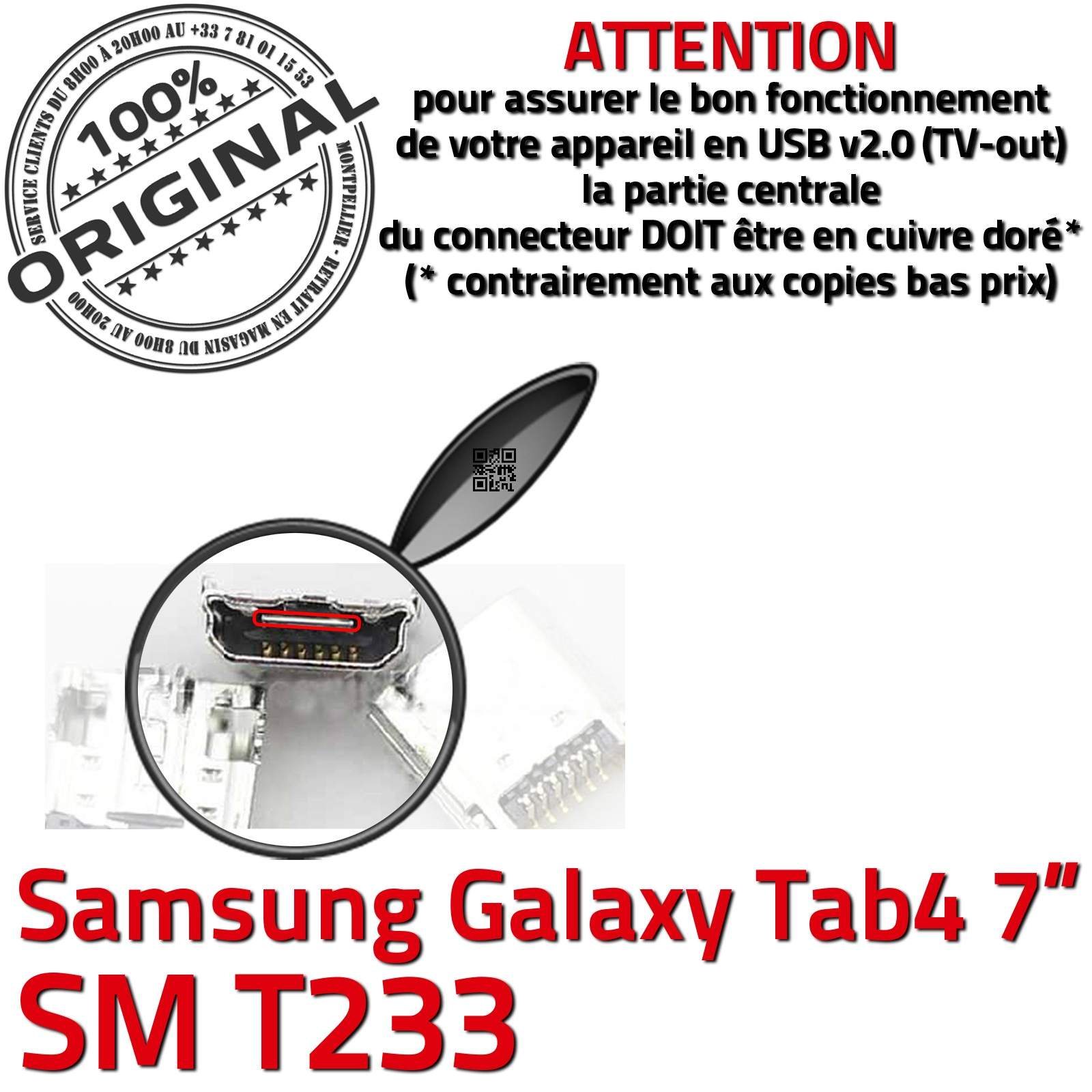Connecteur de Charge ORIGINAL à souder Soudures Carte Mère Prise Chargeur Samsung Galaxy Tab 4 T233 SM-T233 LITE SM-T2330 micro-soudures Tablette Réparation Changement Pins Dorés Changer Jack Connexion Câble Contacts Démontage Remplacement PORT Micro USB